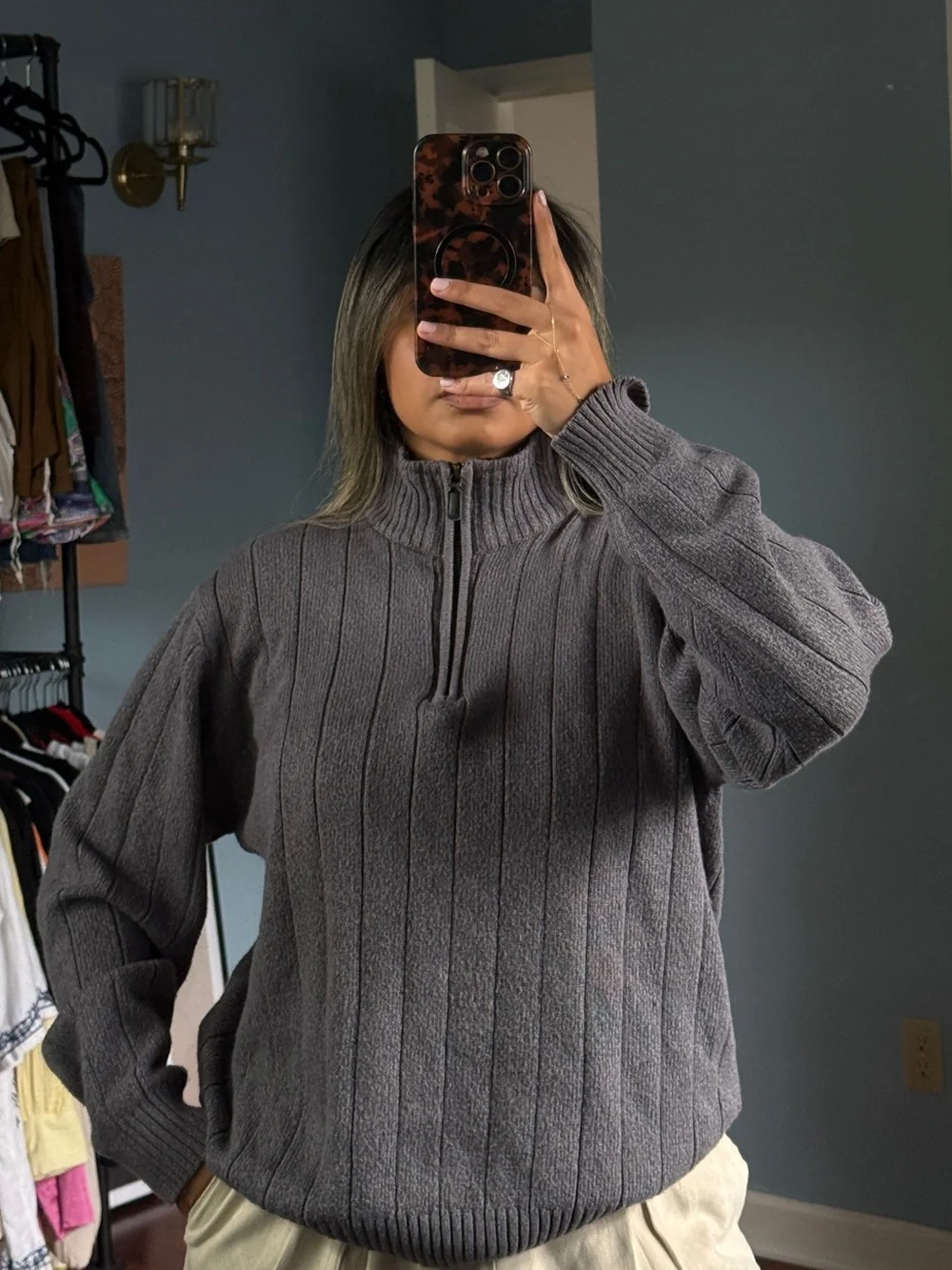 Grey Oscar De La Renta Quarter Zip